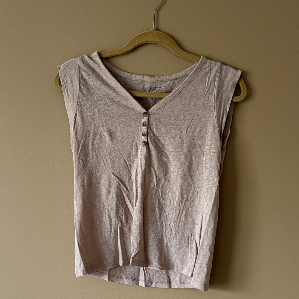 LOFT Light Tan Henley Tank